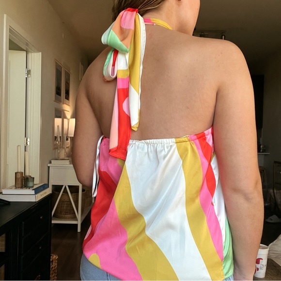 Colorful Halter Summer Top Open Back - Picture 2 of 2